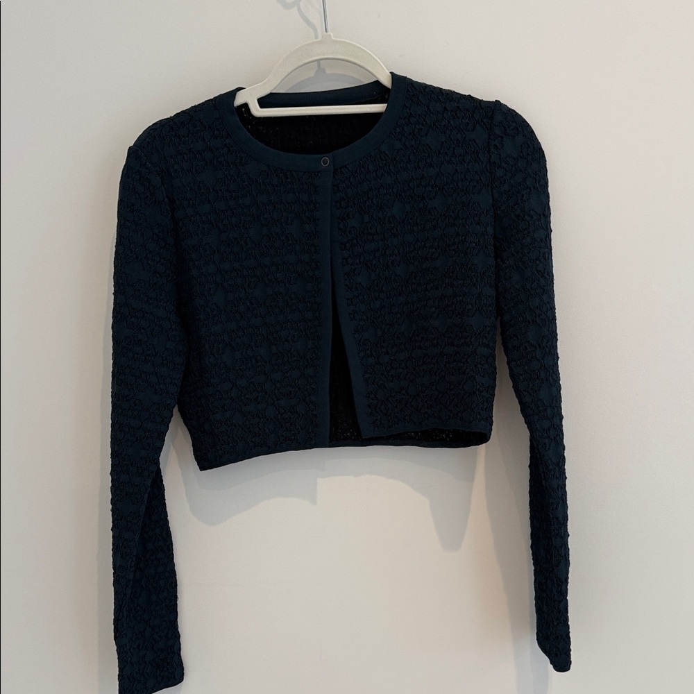 Alaia Dark Teal Cropped Textured Cardigan